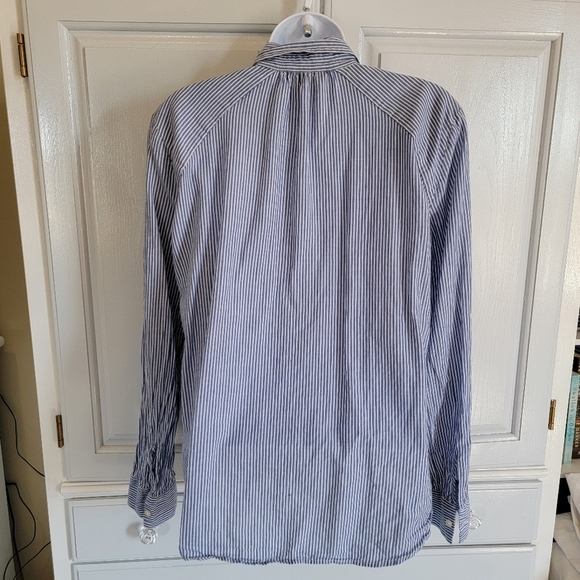 LOFT Blue White Striped 100% Cotton Button Down Shirt Embroidered Birds Size M - Picture 5 of 10